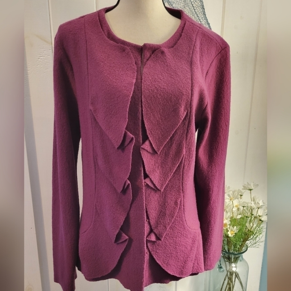 Kate Hill 100% Wool Scalloped Mauve Front Blazer Size XL
